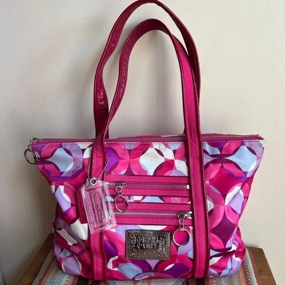 VTG Y2K Coach Poppy Glam Tote Bag RARE Pink Geometric OpArt Kaleidoscope Barbie - Picture 1 of 10